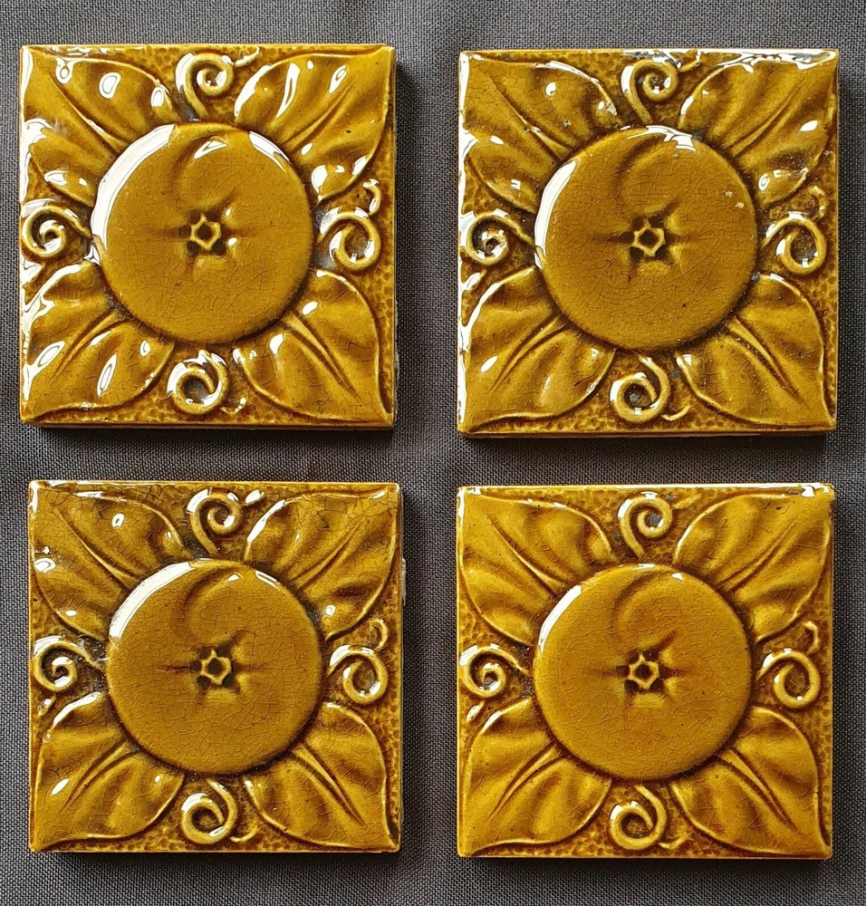 Four Arts & Crafts Tiles. 3"x3"