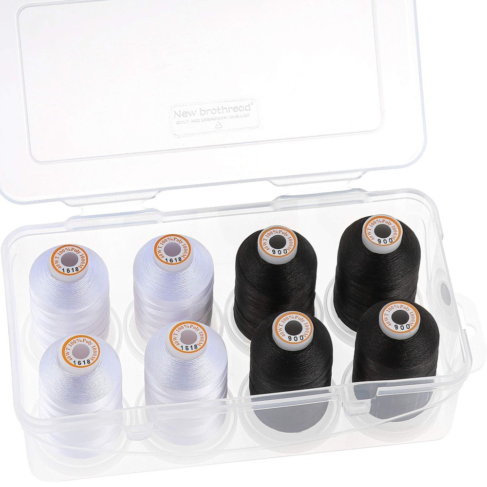 1000m Polyester Embroidery Thread Set - 8 Spools with Clear Storage Box for Quil