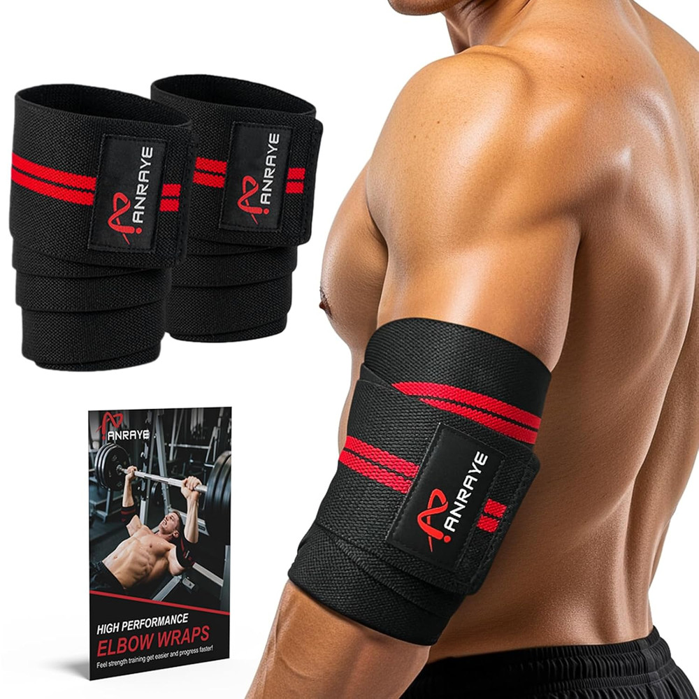Anraye Elbow Wraps for Weightlifting - 47" Adjustable Compression Straps & Brace