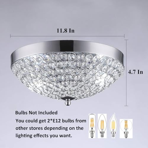 Modern Chrome Flush Mount Crystal Ceiling Light,2-Light Crystal Chandelier