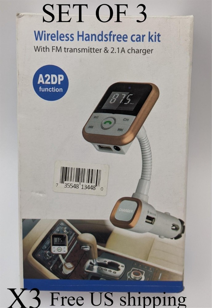 Wireless Handsfree Car Kit with FM Transmitter & 2.1A Charger Set of 3