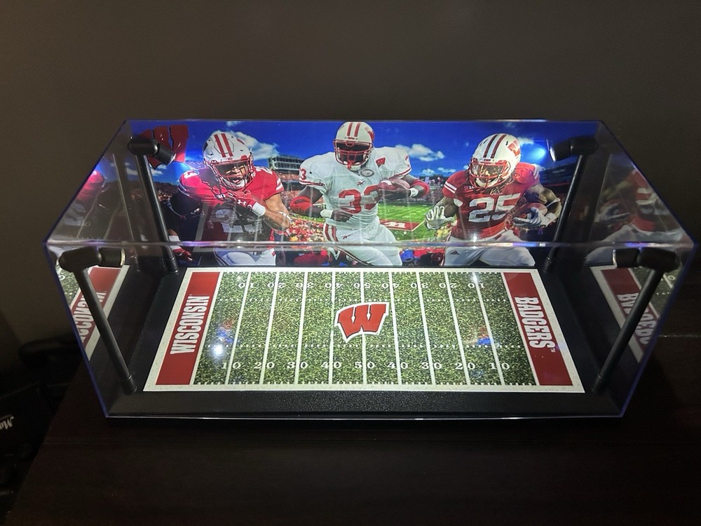 Wisconsin Badger Custom 2 Mini Helmet display case with LED lights -Runningbacks
