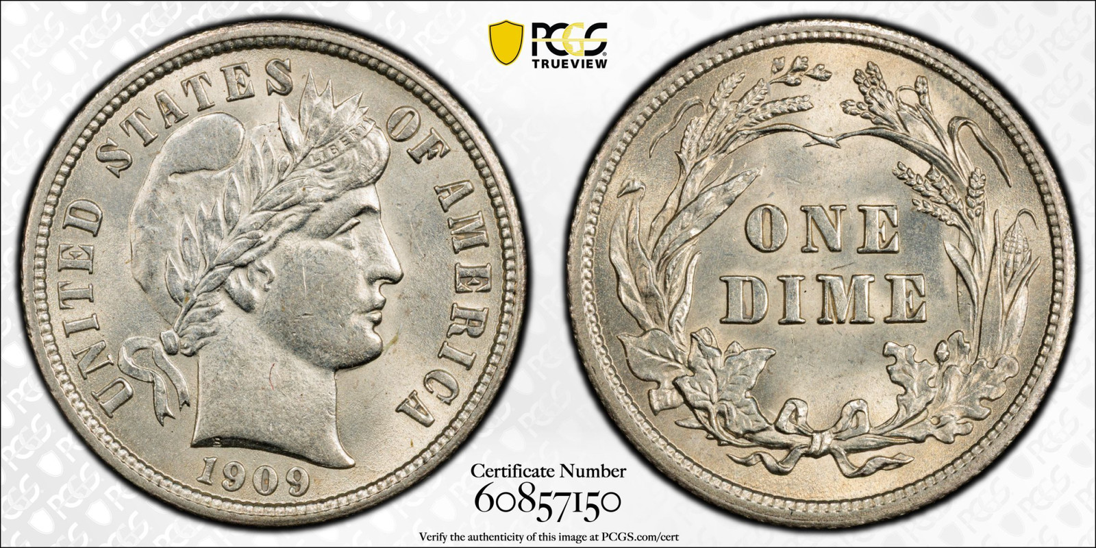 1909 PCGS Genuine Cleaned UNC Detail Barber Dime