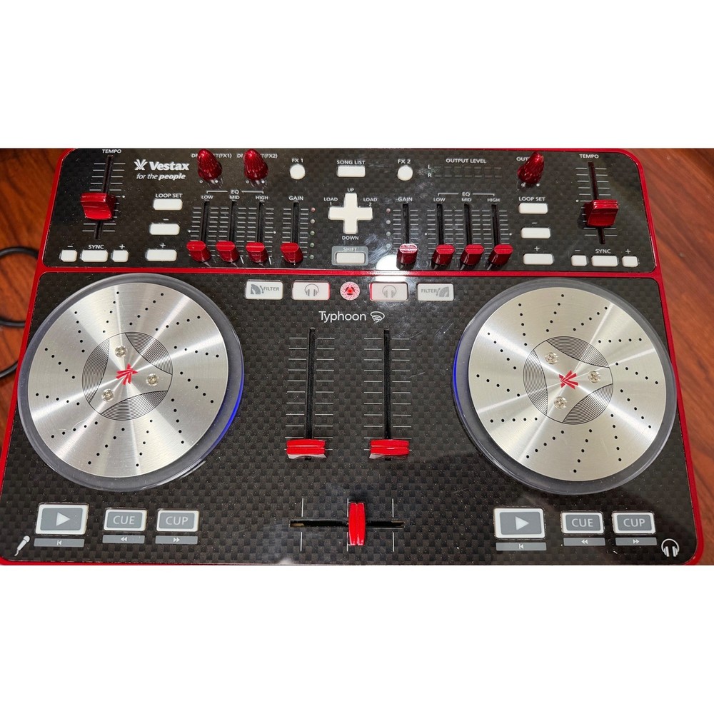 Vestax Typhoon DJ MIDI Controller Virtual DJ Black Red Silver VDJ-0001 Boxed EUC