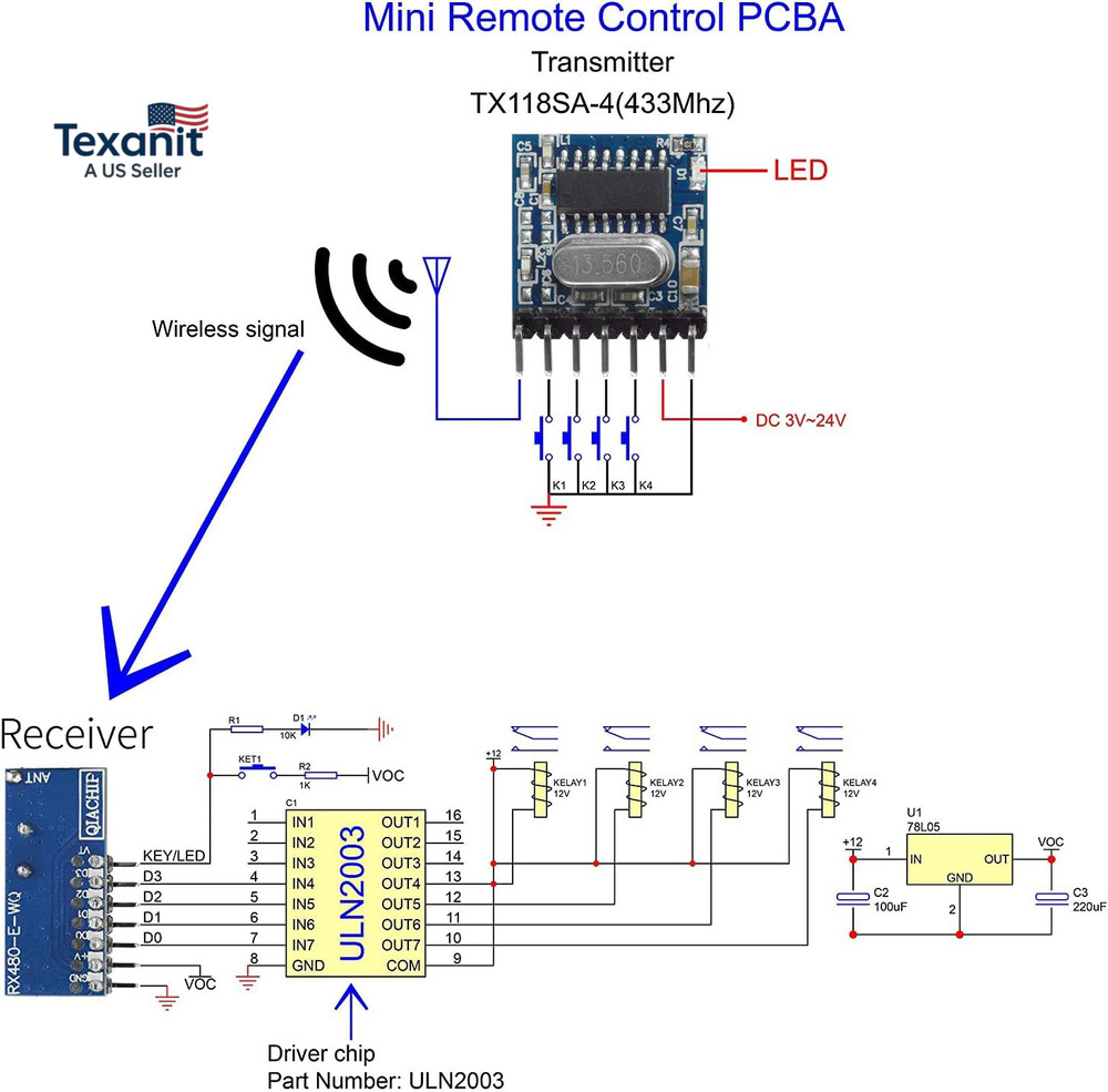 Wireless 433Mhz RF Module Receiver and Transmitter Remote Control Built-In Learn