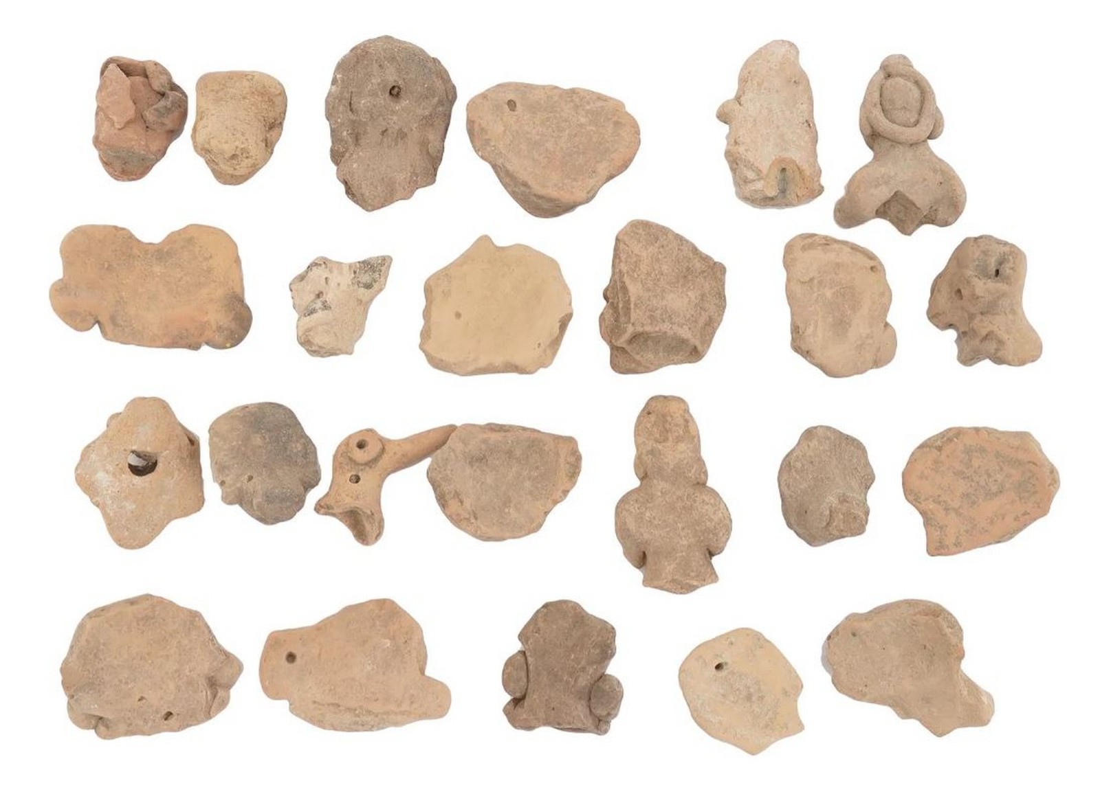 GROUP OF 24 OLD PRE COLUMBIAN STYLE TERRACOTTA FRAGMENTS OF DEITIES
