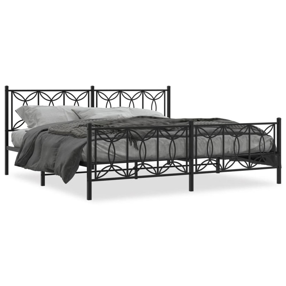 Bed Frame Black Steel Full Bed Bed Frame Rectangular Modern