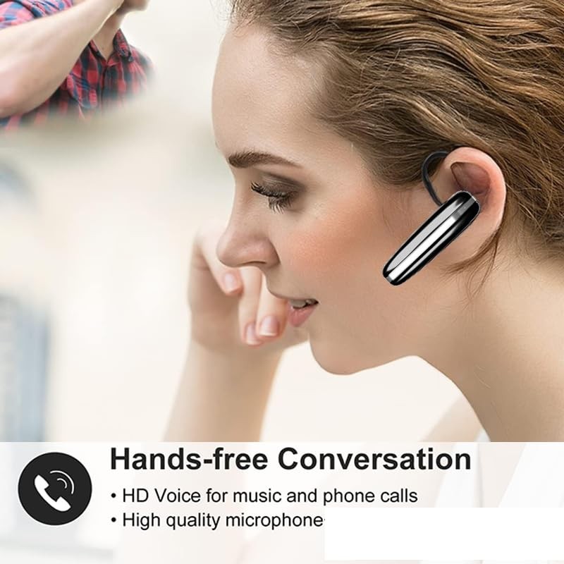 Bluetooth Headset V5.3 Single-Ear Earpiece with Wireless Microphone 48H