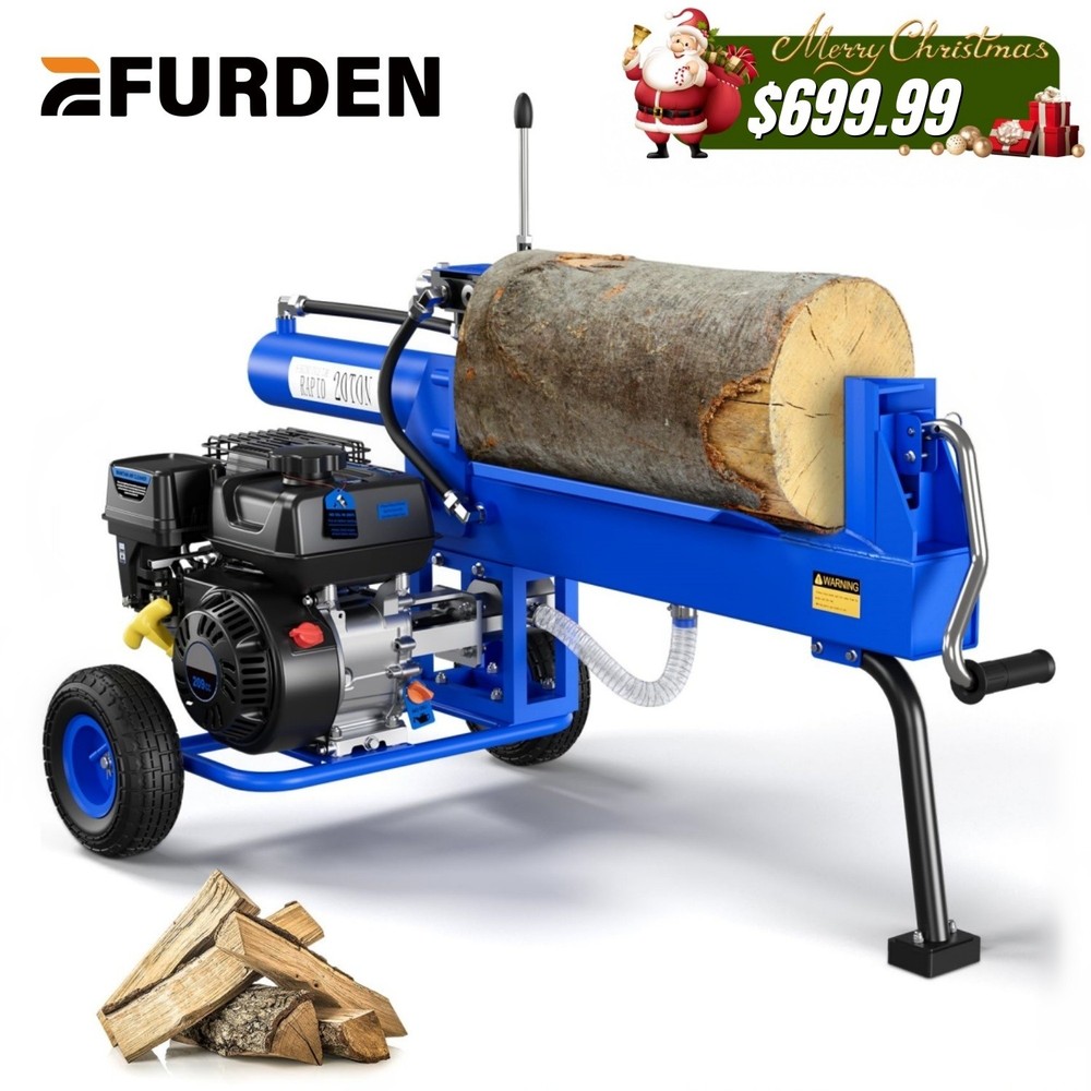 Efurden 20 Ton Gas Log Splitter Portable Auto Return Ram System 7HP Engine, Blue
