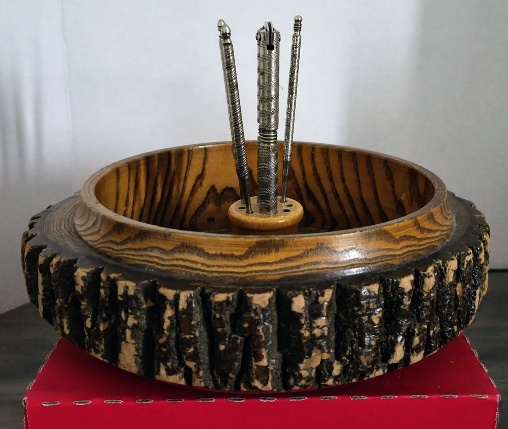 Wood Tree Bark Wooden Nutcracker Bowl Set With Nutcracker & 3 Picks