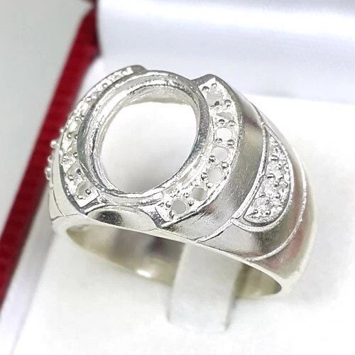 Mens Oval Cabochon Ring Setting Sterling Silver