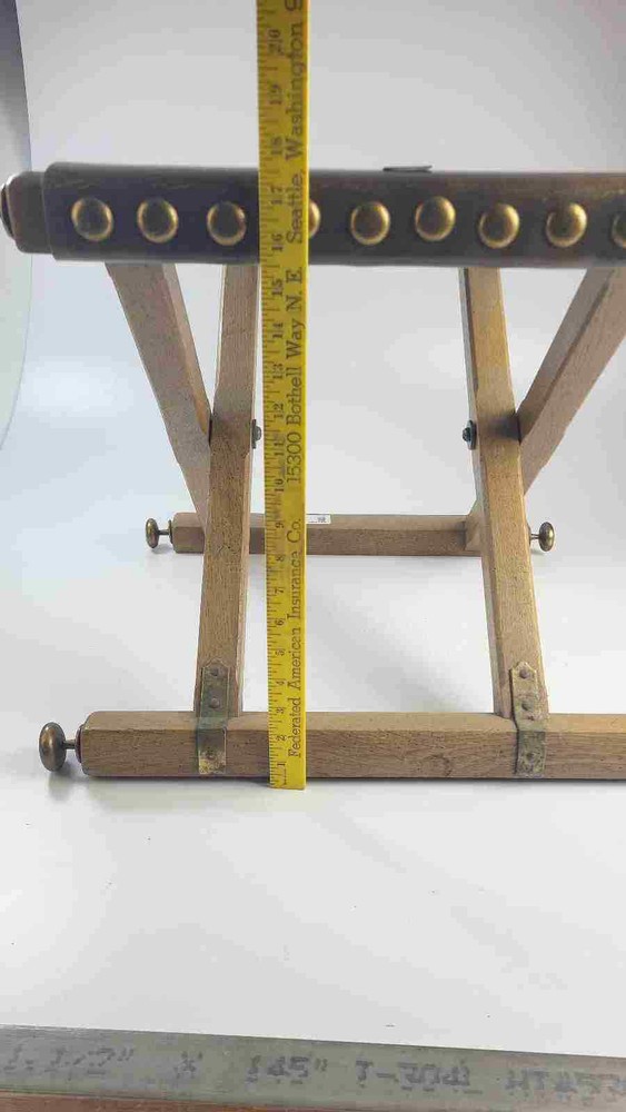 Vintage Oak Leather And Brass Camp / Campaign Folding Stool