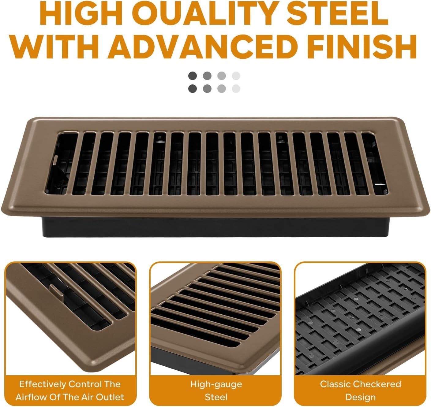 Floor Register 4x10, 6 Pack Floor Vent Covers for Home Floor Heavy Duty Steel