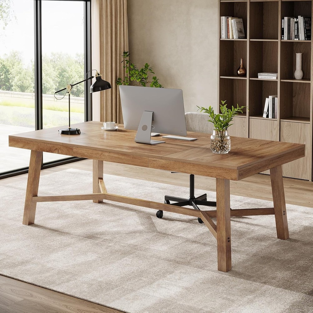70.87'' Rectangular Executive Desk Farmhouse Office Computer Desk w/ Sturdy Leg