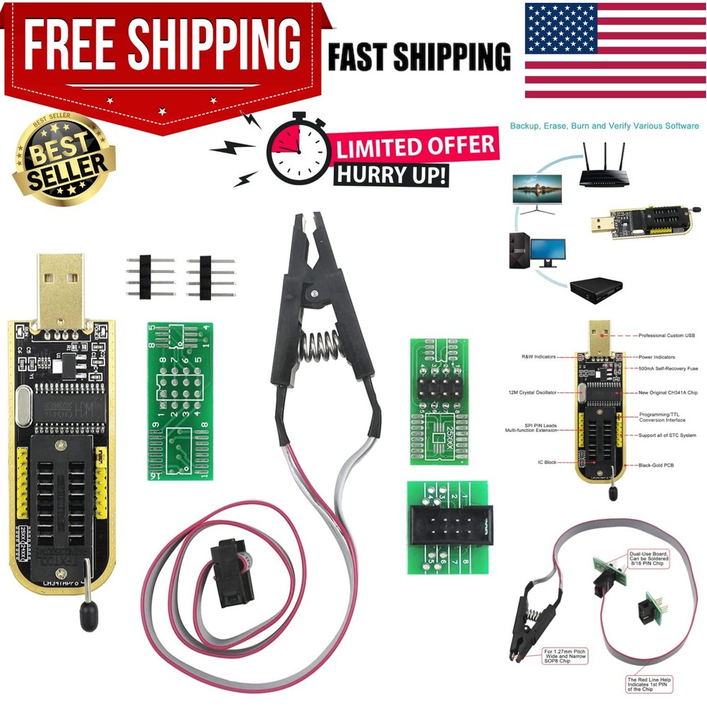 Complete BIOS Chip Programming Kit: CH341A Programmer & SOIC8 Clip with Tutorial