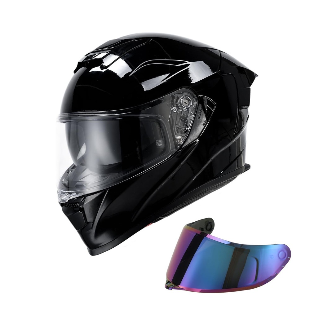 Full Face Helmet w Dual Visor Sunshield ECE DOT Approved Gloss Black Medium