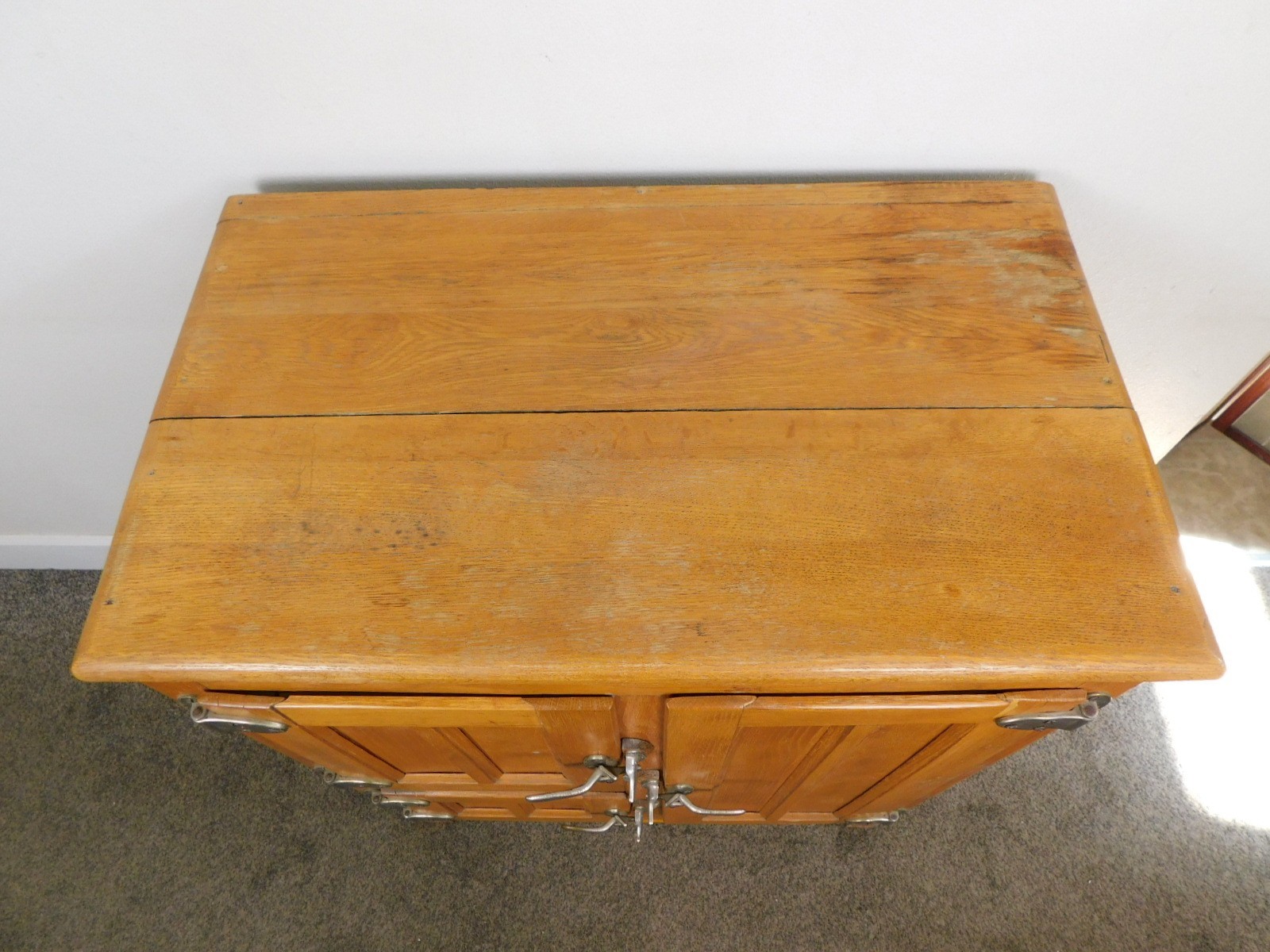 Antique REAL DEAL c1915 ALL Original Oak Ice Box Bar Counter Refrigerator VG HOT