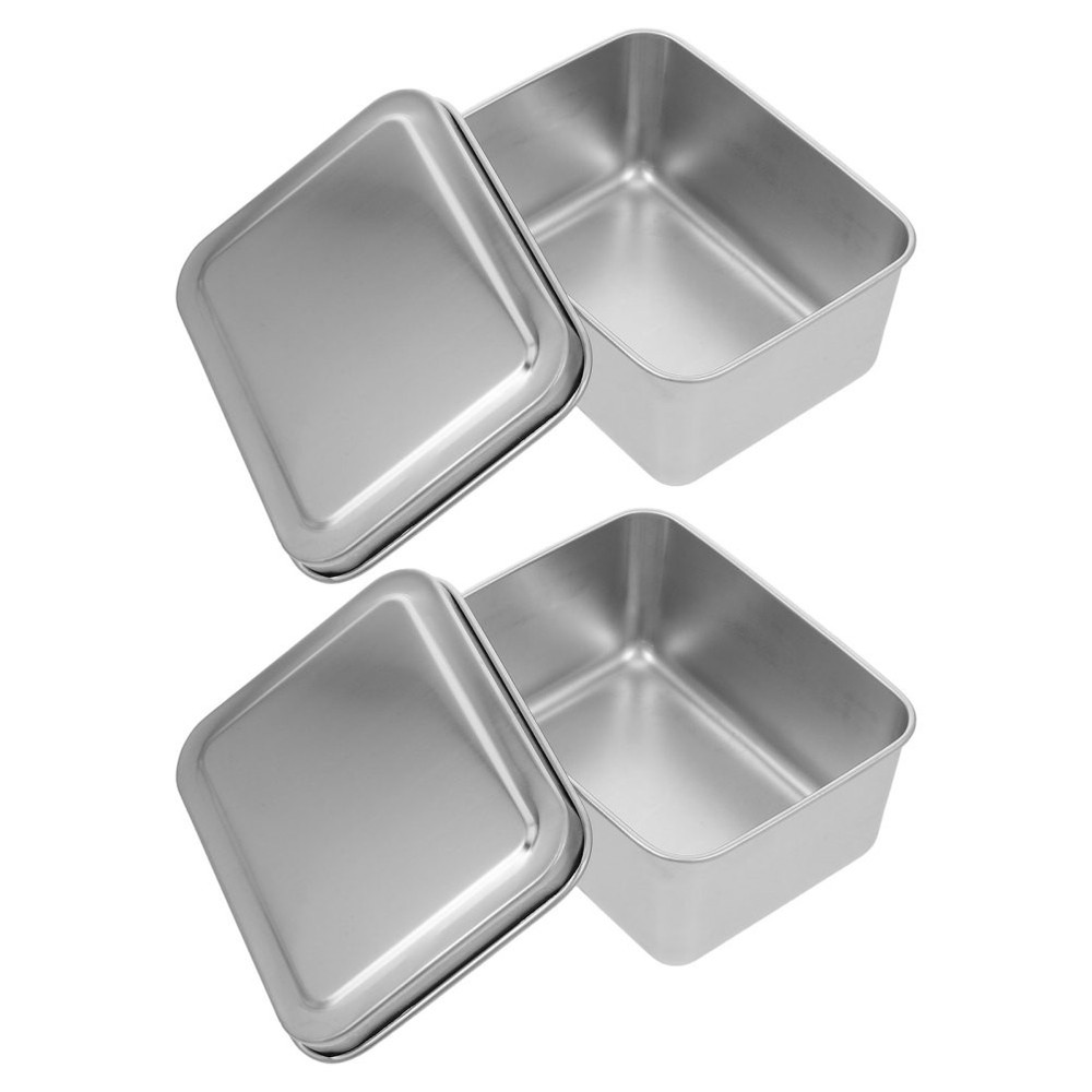 2pcs Baking Pan With Lid: Stainless Steel Food Storage Container - Rectangular