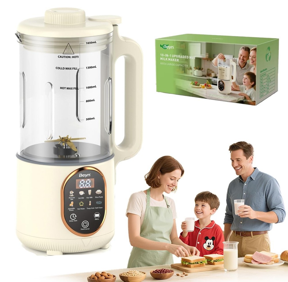 10-in-1 Automatic Nut Milk Maker Machine, 60oz Large Capacity with 𝟒𝟖 𝐓𝐢?...