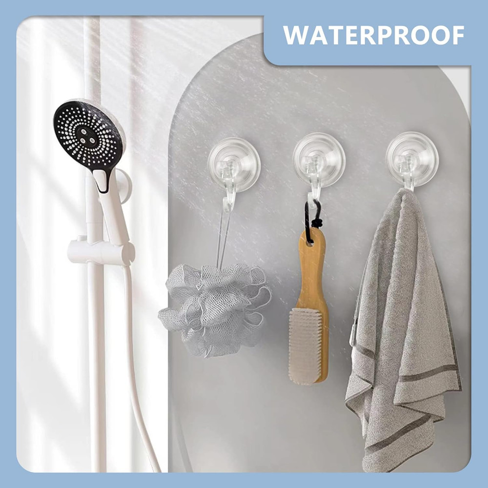 Suction Cup Hooks Heavy Duty - 2 Pack Waterproof Reusable Shower Hooks - Removab