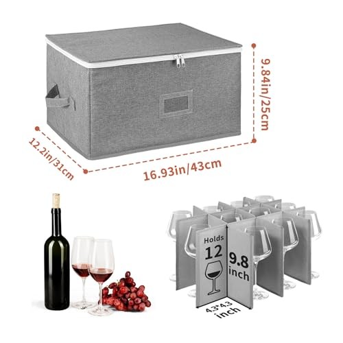 Holds 12 - Stackable Hard Shell Organizer with Wine Glass Storage Box