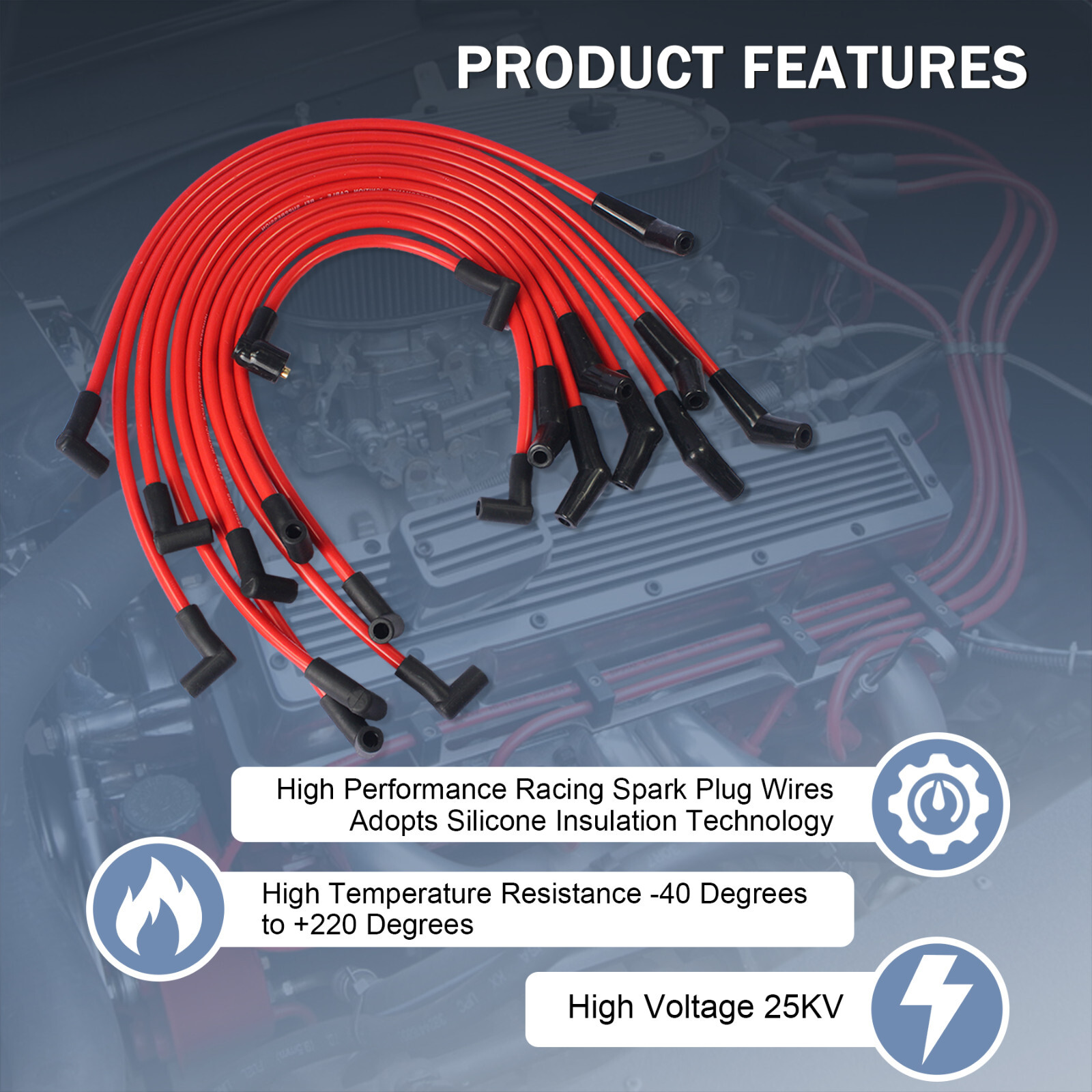 FOR SMALL BLOCK FORD 289-302 Small HEI Distributor + 45K Coil +SPARK PLUG WIRES