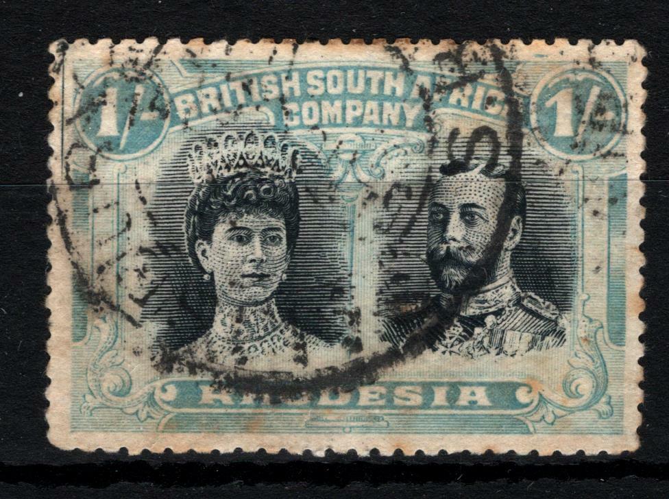 RHODESIA Double Head VARIETY 1s *Right Value Circle Retouch* PERF 15 SS3493