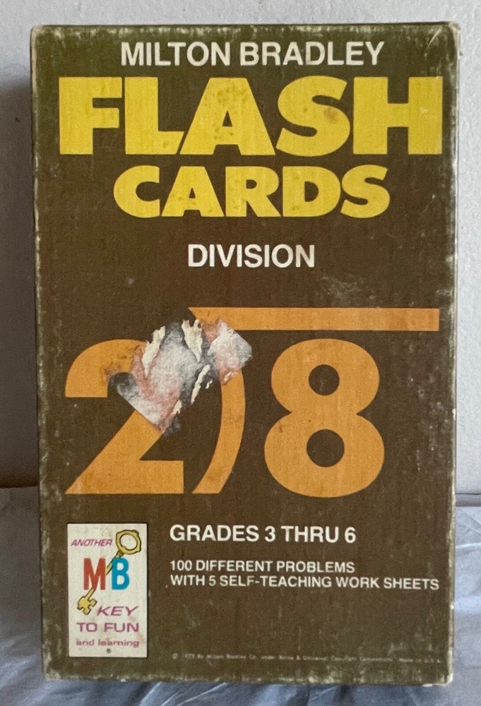 1975 Milton Bradley Math Flash Cards Division Grades 3-6 100 Problems #4455