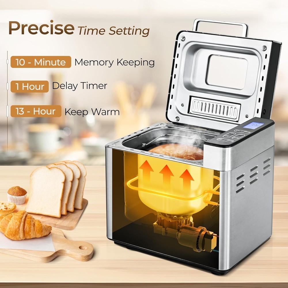 Automatic Bread Maker Gluten-Free, Dough Function, Adjustable Size Crust Setting