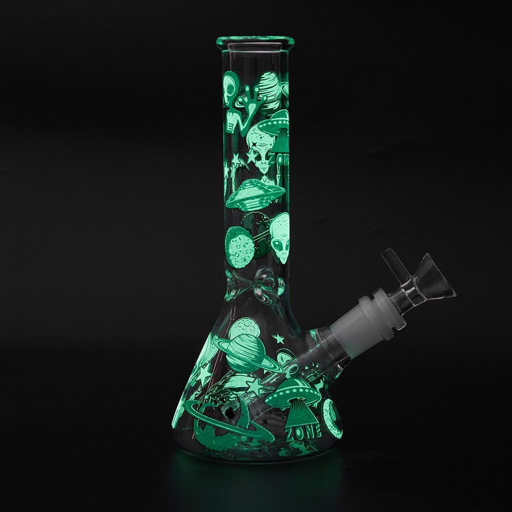 7.8" Aliens Fluorescent Glass Bong Water Pipe Smoking Ash Catcher Beaker 14MM