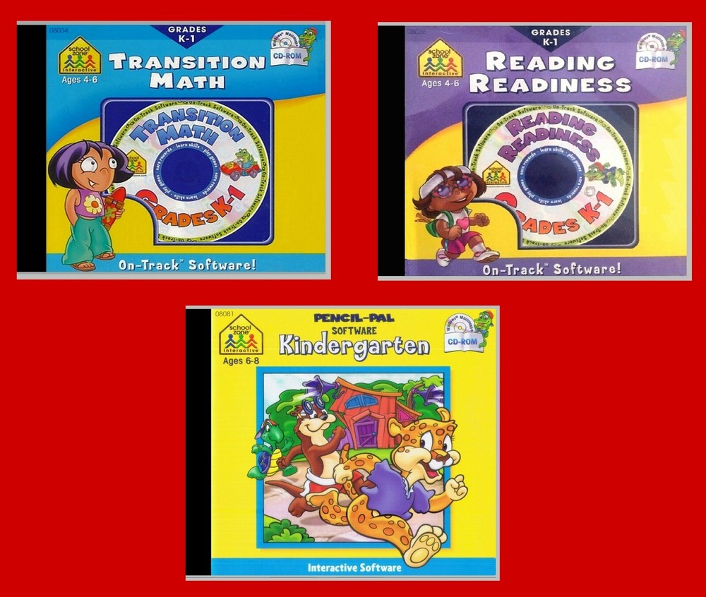 SCHOOL ZONE KINDERGARTEN. 3 BRAND NEW  CD-ROM PROGRAMS GRADES K TO 1.