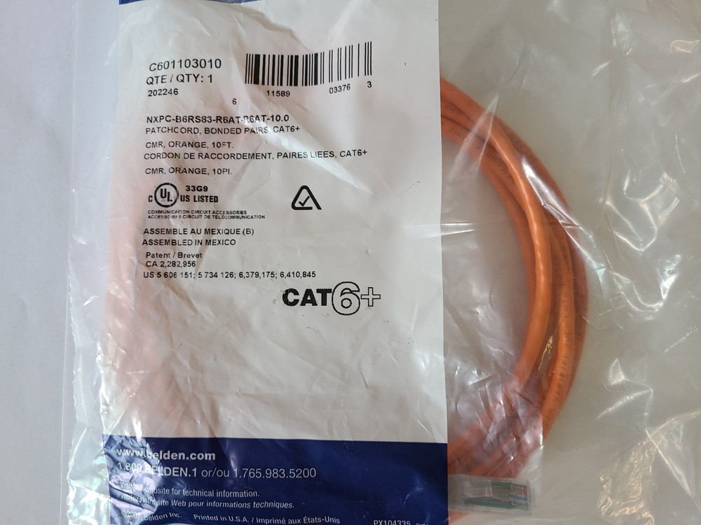 Belden Cat6 Ethernet Patch Cable - 10ft - Orange
