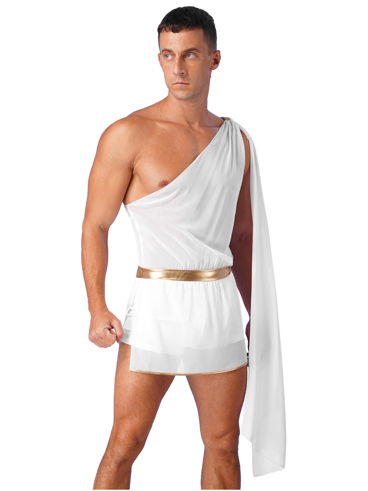 Mens Ancient Greek Roman Halloween Cosplay Costume One Shoulder Toga Jumpsuit