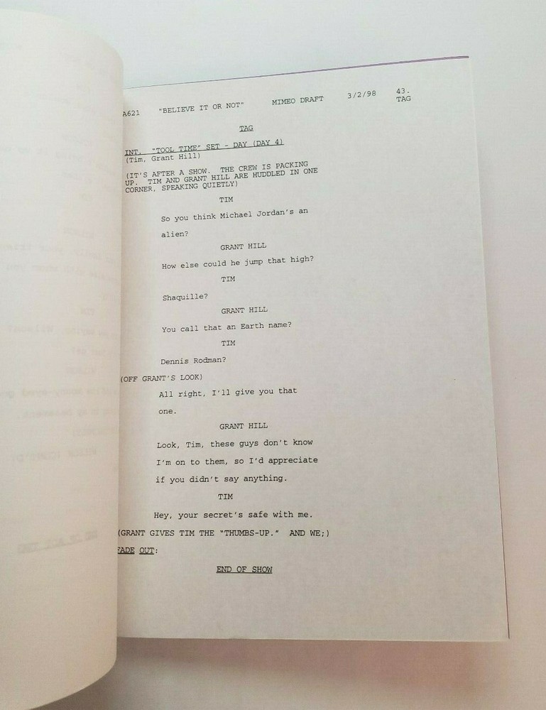 HOME IMPROVEMENT / Jon Vandergriff 1998 TV Script, "Believe It or Not"