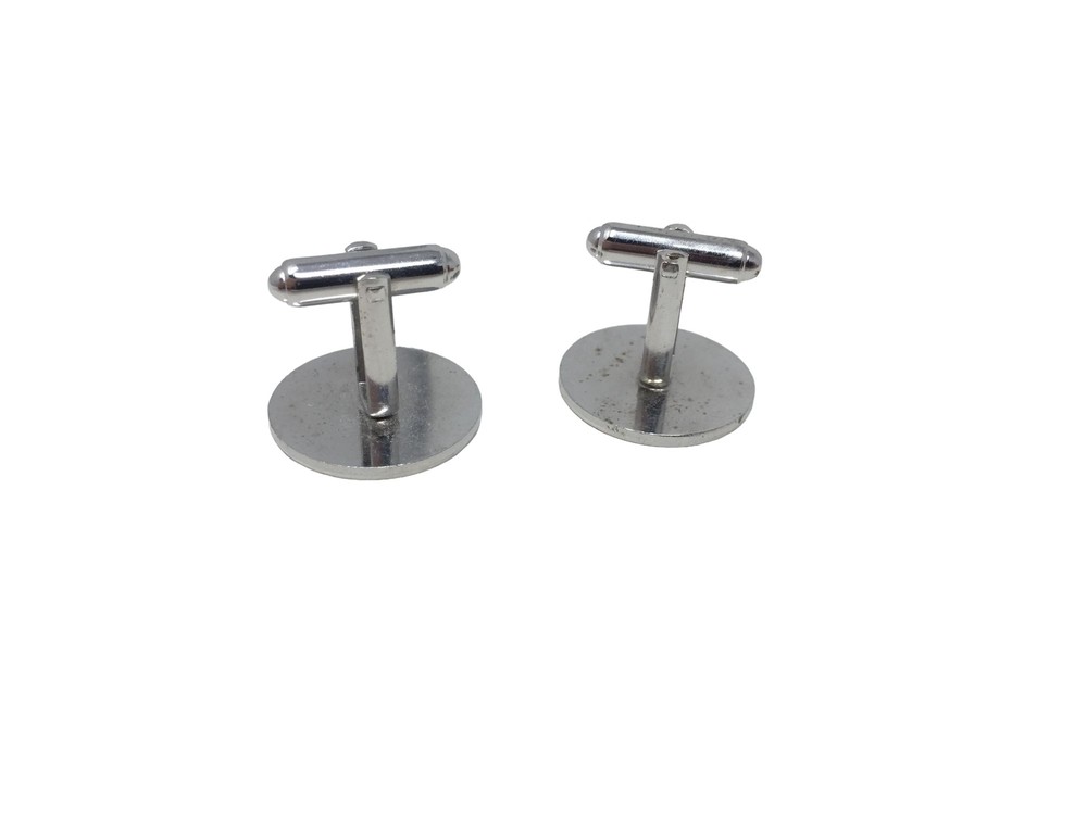 Round Cufflinks with Lines - Silver Tone