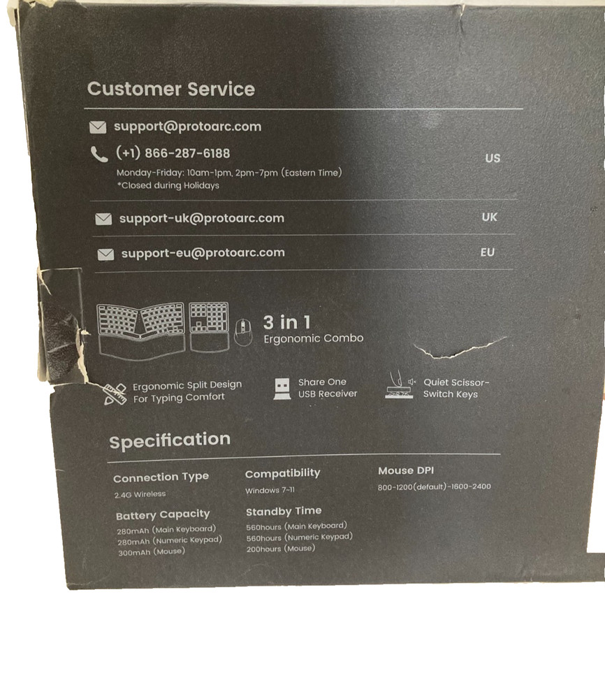 ProtoArc Ergonomic Wireless Keyboard & Mouse Combo, Split Design, EkM04