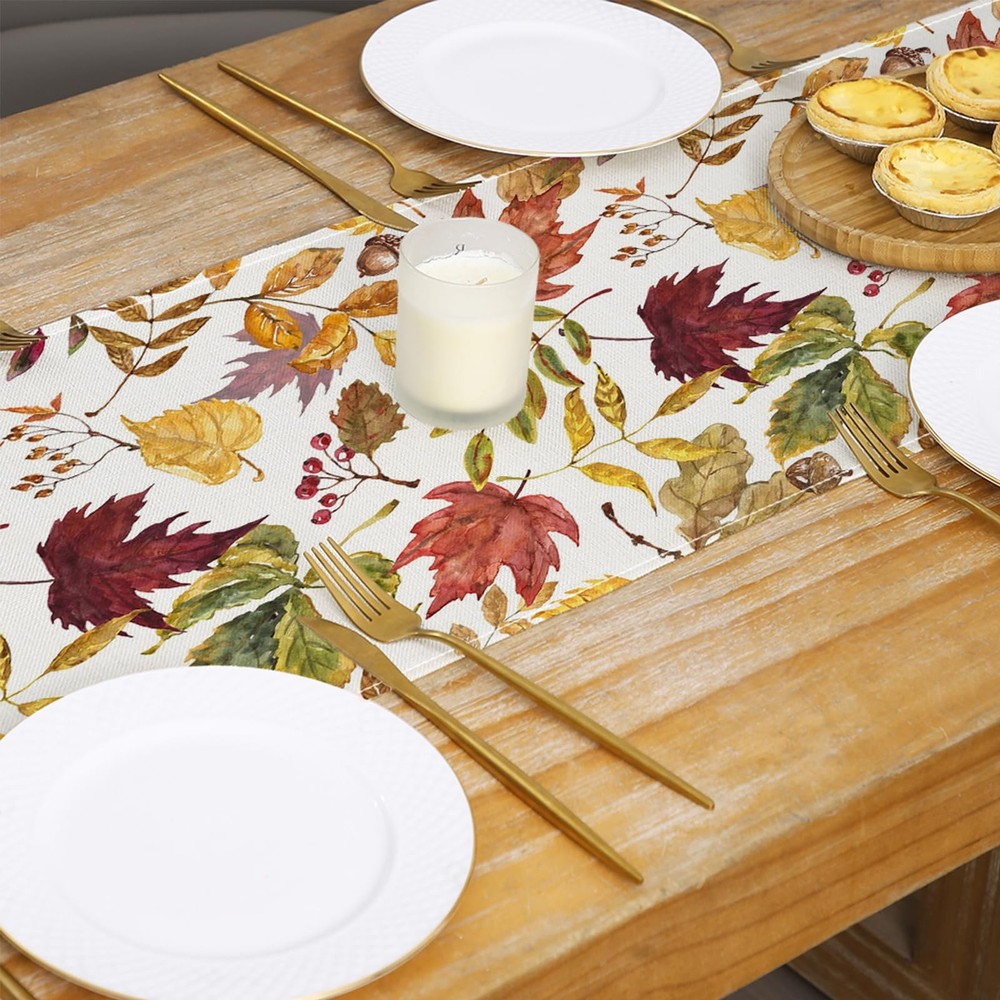 Fall Decorations for Home,Fall Maple Leaves Table Runner, Thanksgiving Watercolo