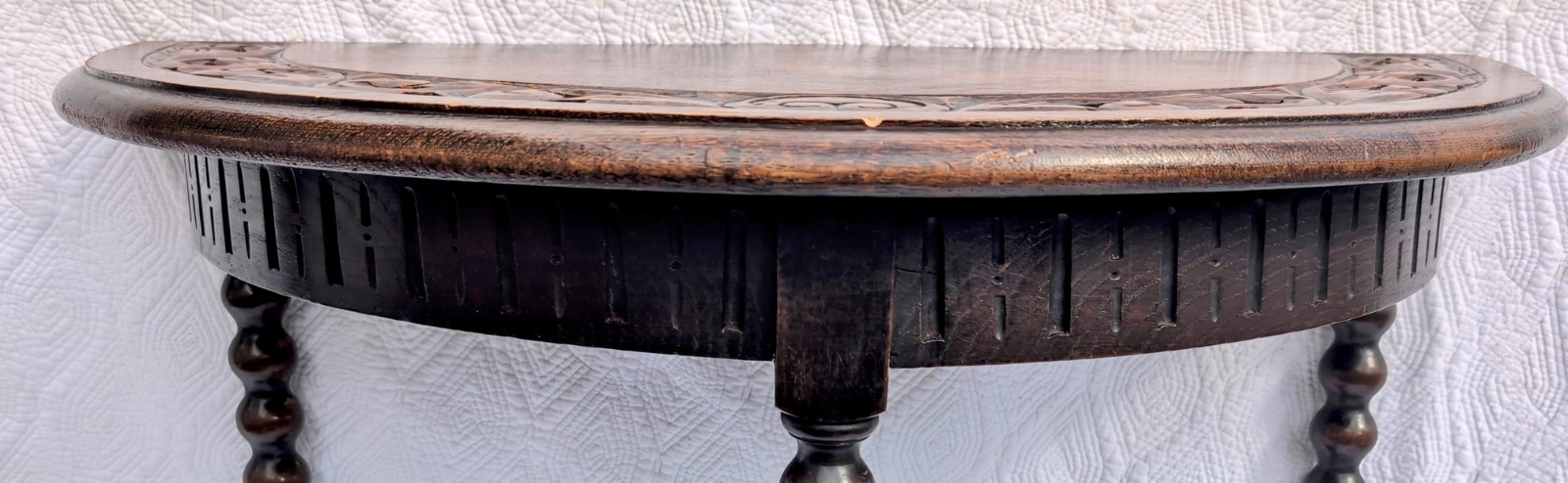 Ornate Demilune Table Half Moon Solid Dark Wood Unique Entry/Hall 25"T