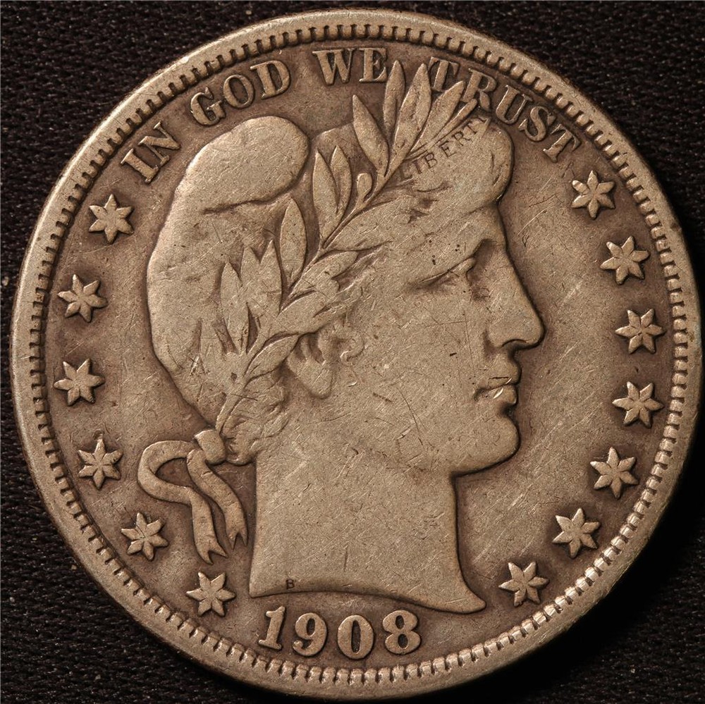 1908 D BARBER HALF DOLLAR, CHOICE VERY FINE, TOUGH DATE, SHARP, PROBLEM FREE!