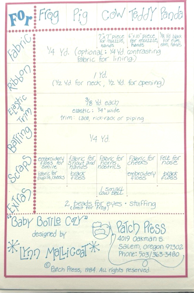 Patch Press Pattern #376 B - Baby Bottle Cozy (One Size)