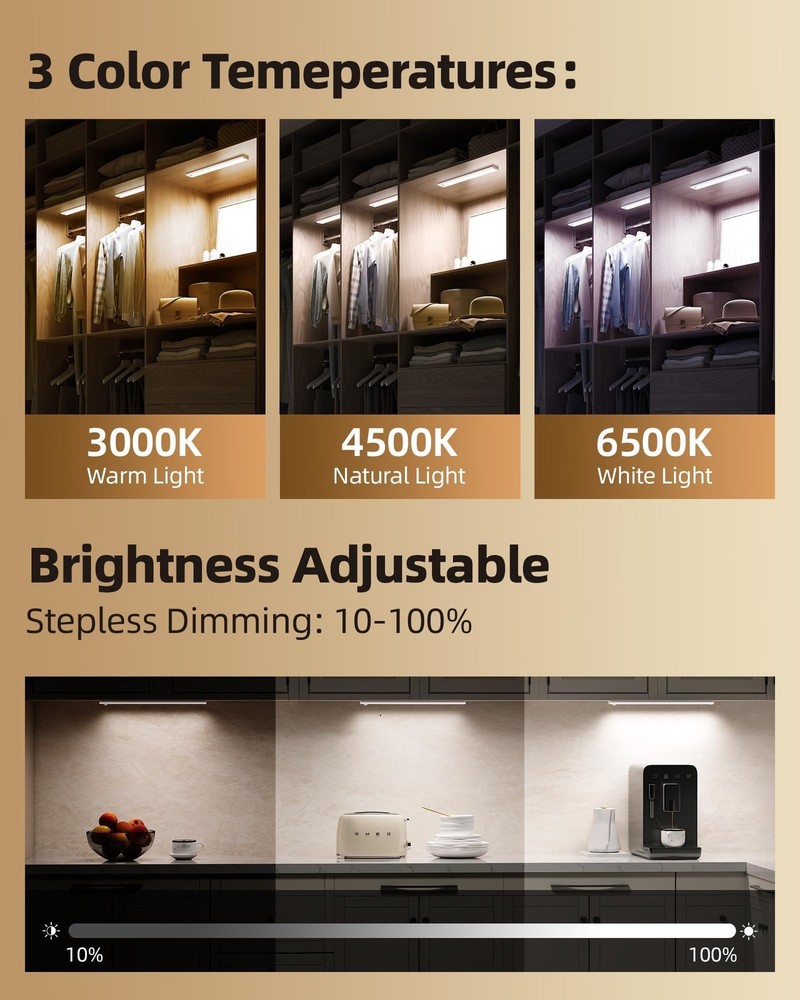 4-Pack Under Cabinet Lighting Wireless,LED Rechargeable Motion Sensor Light I...