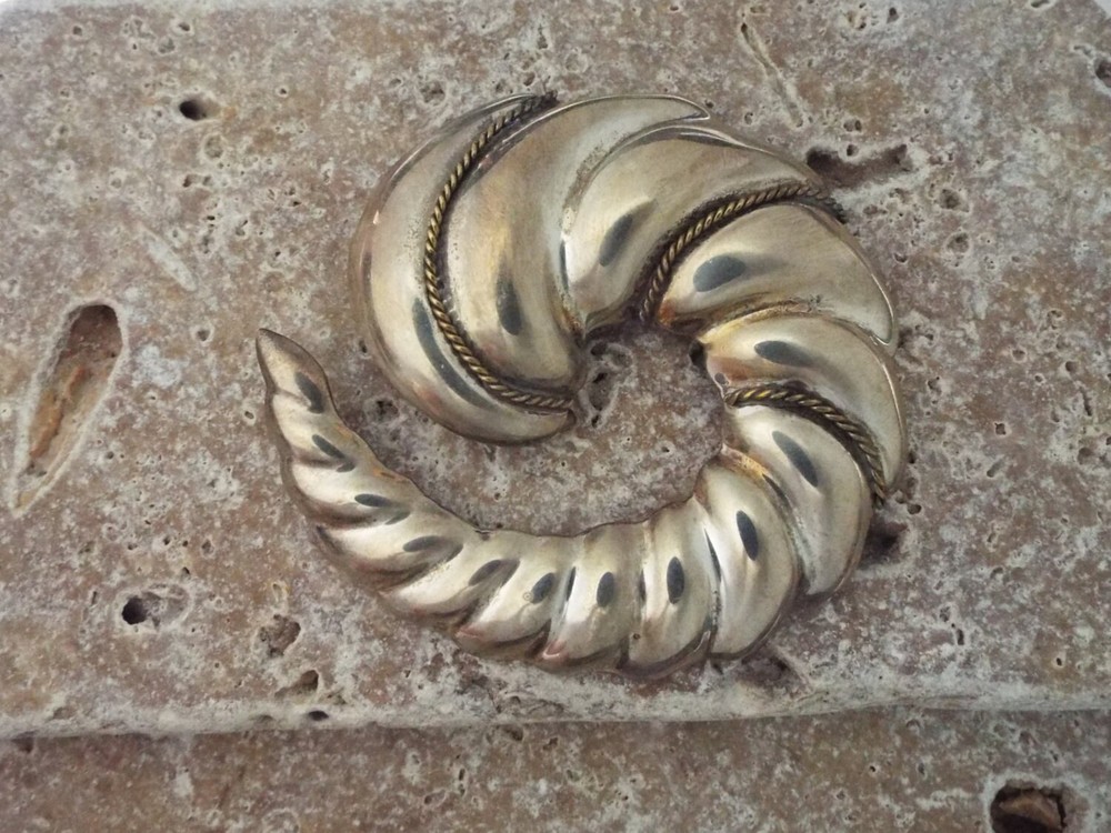 Mexican .925 Silver Cornucopia Pin Brooch With Taxco Hallmarks