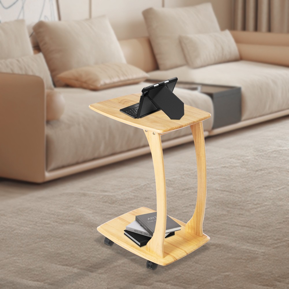C Shaped End Table Small Side Sofa Table Sofa End Table Laptop Table Wheels Home