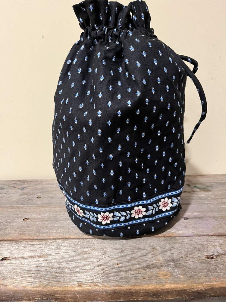 Vera Bradley Lined Ditty Drawstring Bag in Alpine Black Pattern Made in USA