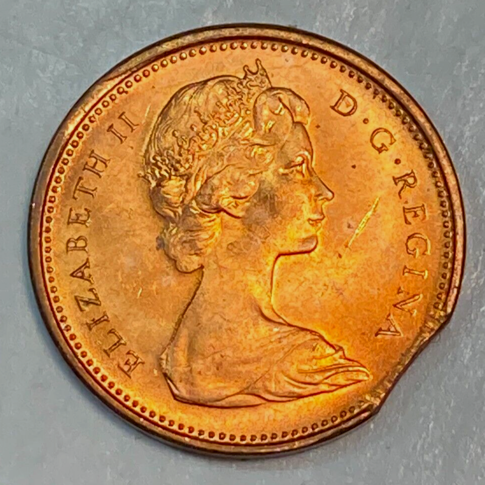 1965 Canada 1 Cent Nice Original Gem BU 5% Curved Clip Error CHRC