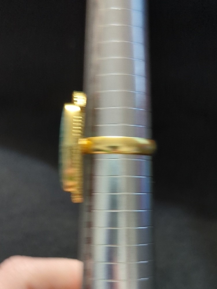 Gold Tone Blue Green Amazonite Gemstone Oval Statement Ring - Size 9