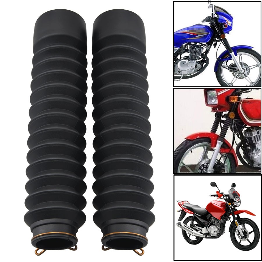 2x Universal Motorcycle Front Rubber Fork Boots Shock Absorber Dust Cover Black