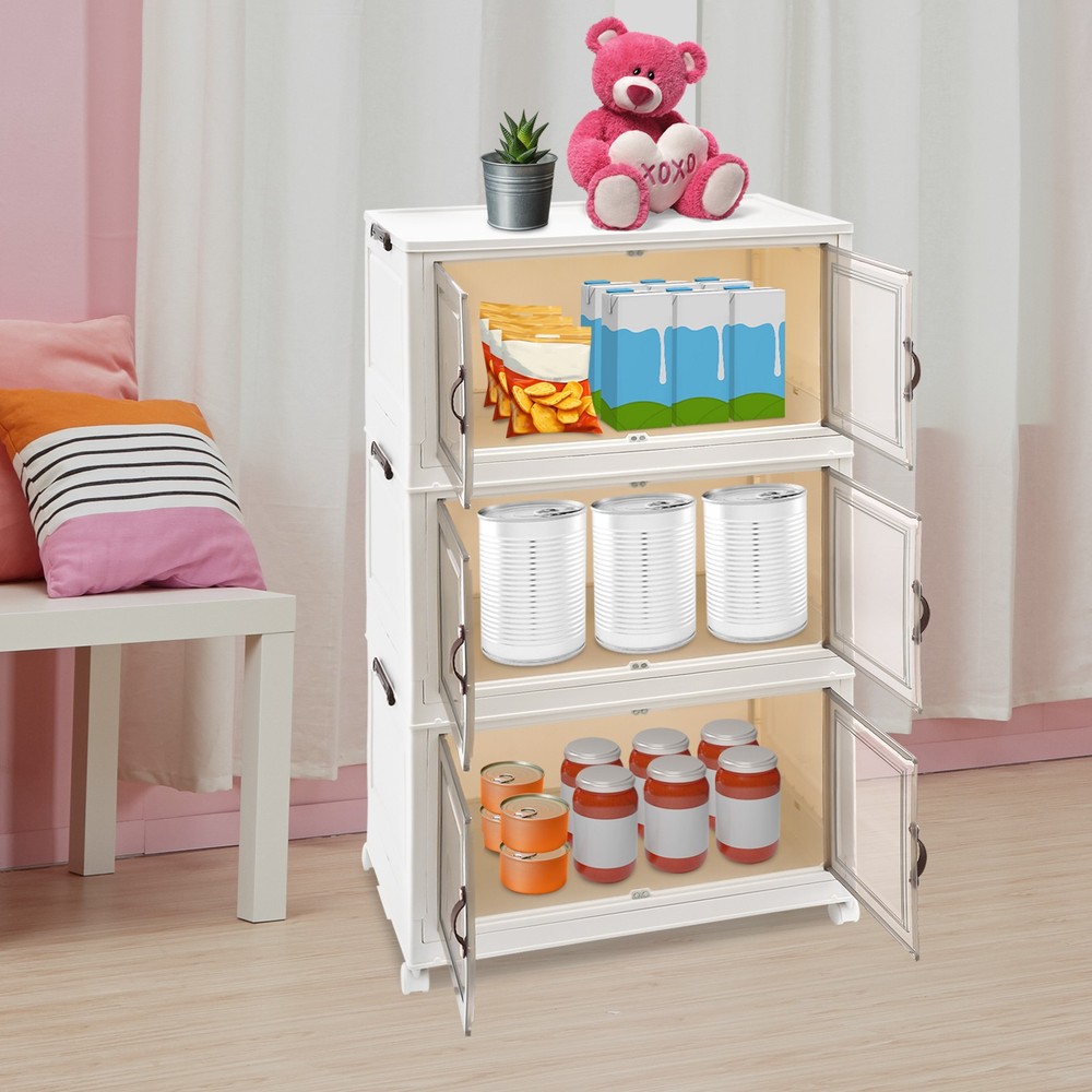 3-Tier Stackable Storage Bins with Lids & Wheels Foldable Closet Organizer Box