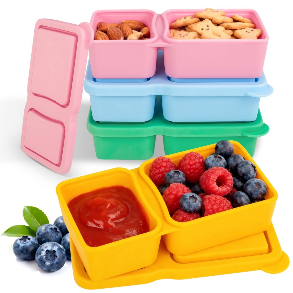 MACTANO 4 Pack New Reusable Silicone Snack Containers with Small, Multicolor