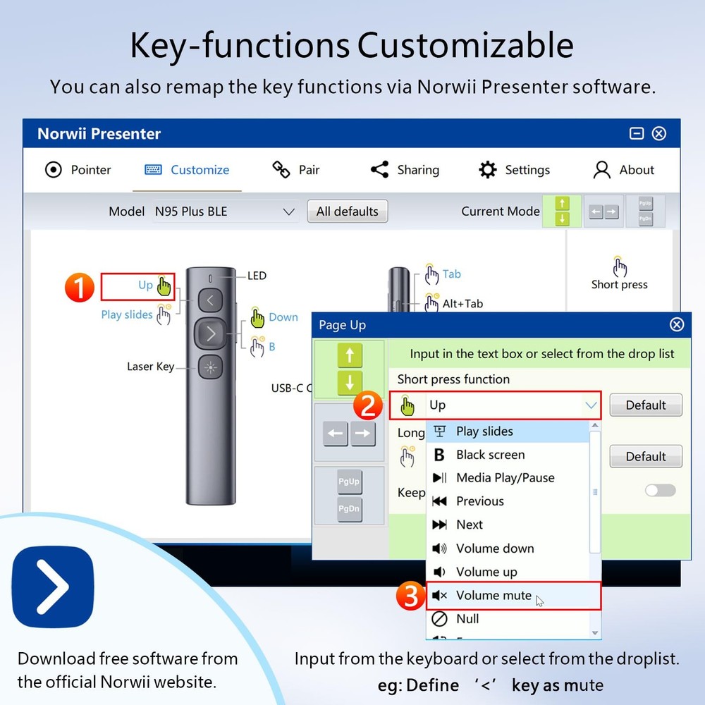 N95 Bluetooth Presentation Clicker with USB-A Receiver, PowerPoint Clicker fo...